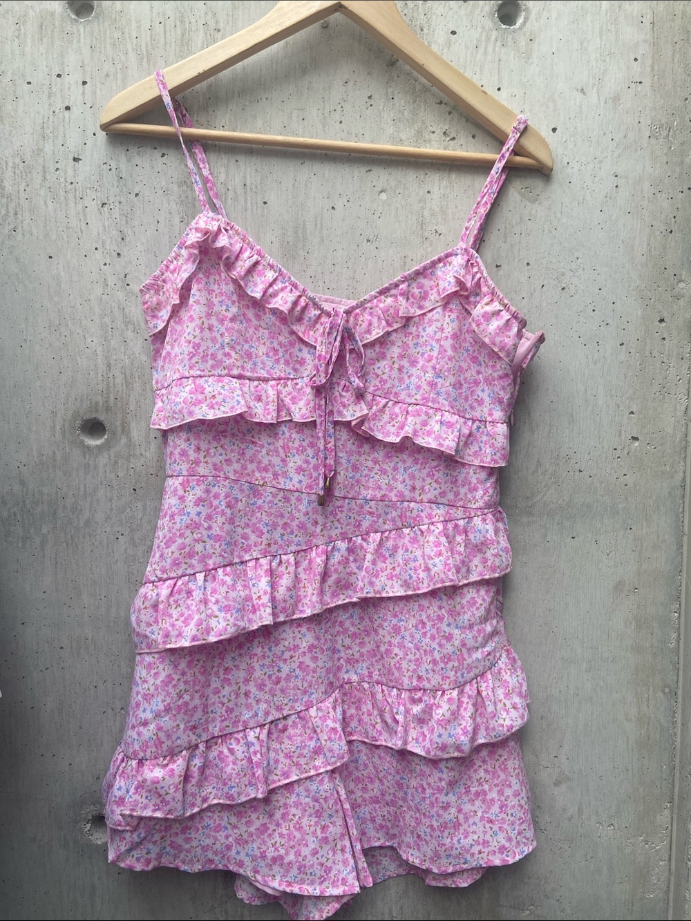 Beginning Boutique Pink Floral Ruffle Tie-Front Dress